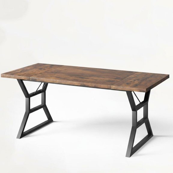 Modern Industrial Dining Table for 6 – 70.9" Rectangular Wooden Table with Heavy-Duty Metal Legs, Mark-Resistant Farmhouse Style – Retro Wood Finish