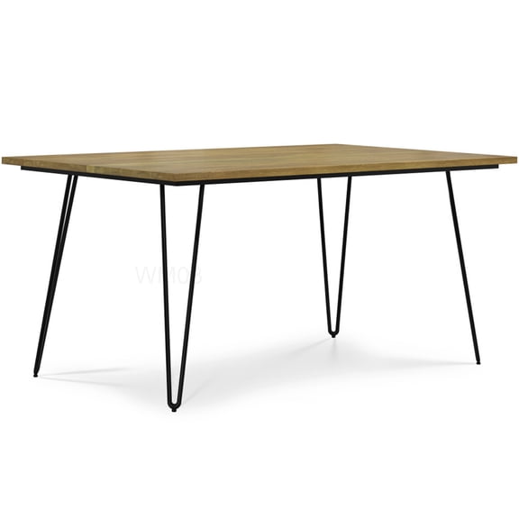 Modern Industrial Dining Table for 6, Light Brown Mango Wood and Metal Base