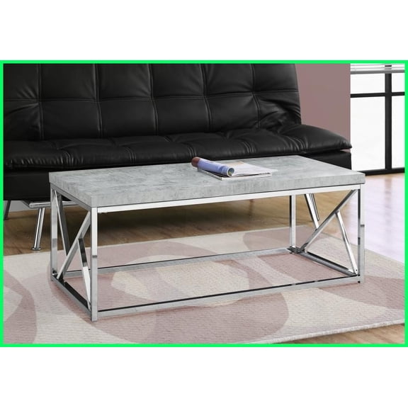 Modern Industrial Grey Cement-Look Coffee Table - 48 Rectangular, Sturdy Chrome Base for Living Room/Office