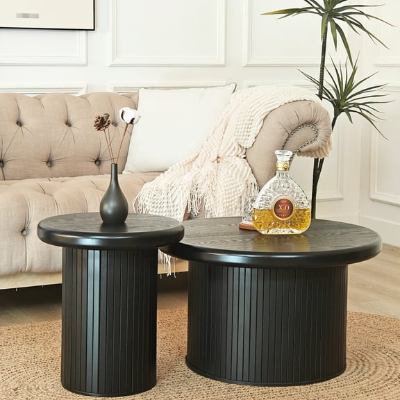 Modern Industrial Living Room Coffee Table With Fluted Legs - Minimalist Accent Black Style