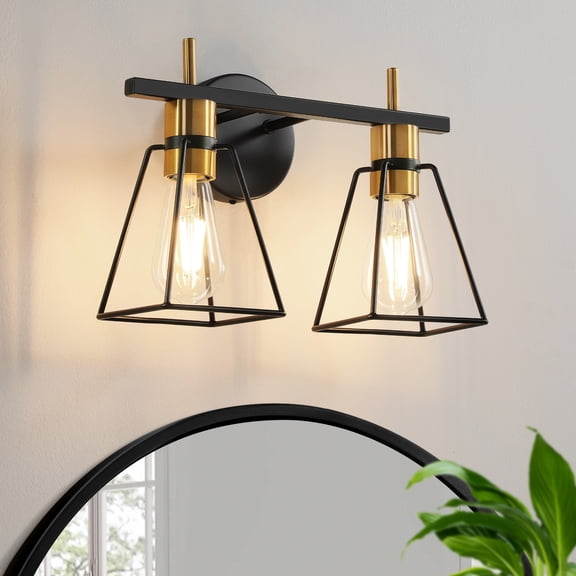 KAISITE Modern Industrial Minimalist Textured Design 2-Light Black and Gold Wall Sconces