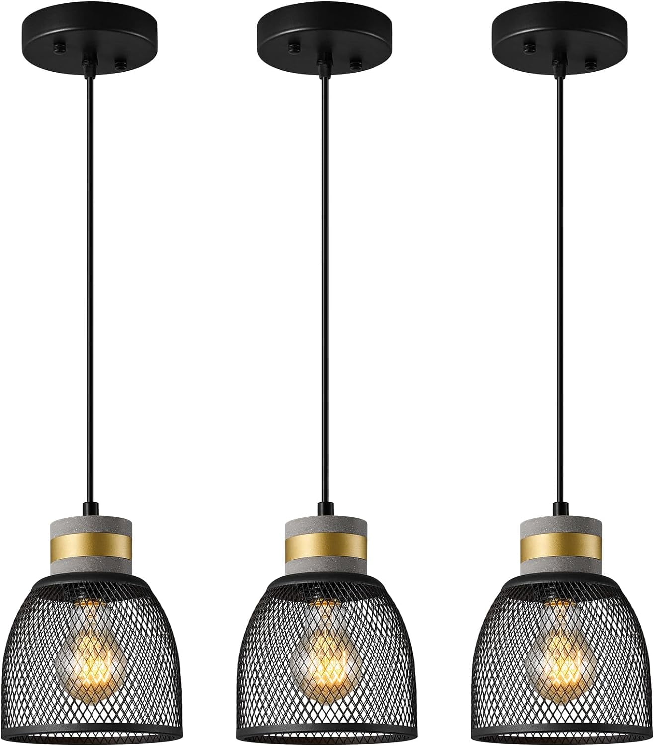 Modern Industrial Pendant Light Fixture with Concrete and Black Metal