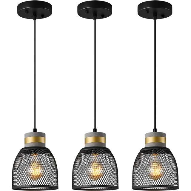 Modern Industrial Pendant Light Fixture with Concrete and Black Metal