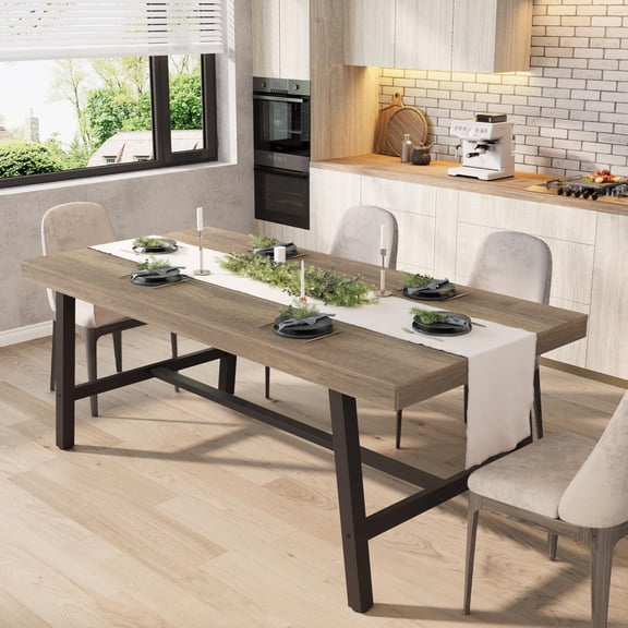 Modern Industrial Rectangle Dining Table for 6-8 – Large Wood Top Kitchen & Dining Room Table – Sturdy Black Metal Legs – Perfect for Living Room, Kitchen, or Restaurant