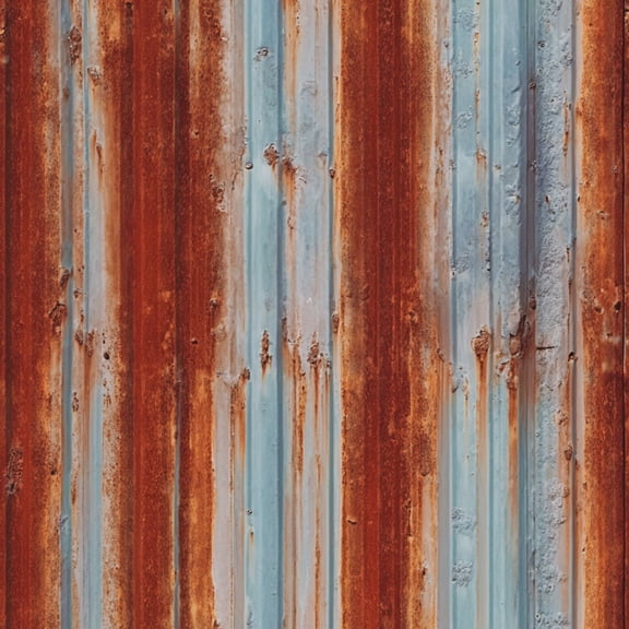 Modern Industrial Rusted Corrugated Metal Wall Weathered Blue Orange Stripes Wall Mural 17.7in x 9.8ft Self Adhesive Removable Wall Paper Renter Friendly Wallpaper for Bedroom Cabinets
