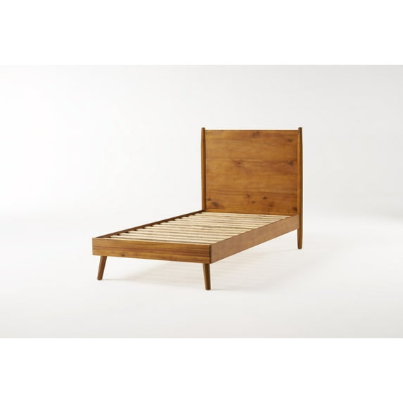 Modern Industrial Twin XL Size Bed Frame, Wood Platform Bed with Headboard, Under-Bed Storage & Strong Slats Support, No Box Spring Needed, Natural