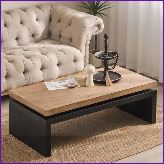 Modern Industrial Two-Tone Wood Coffee Table with Floating Top Spacious 47.6 L for Living Room
