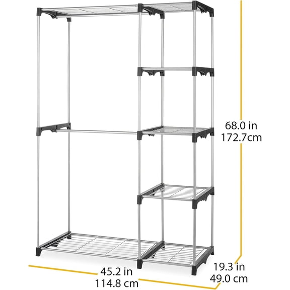 Modern Industrial Wardrobe Portable Closet with Double Rod and 5 Shelves - Heavy Duty Steel Frame for Clothes Storage