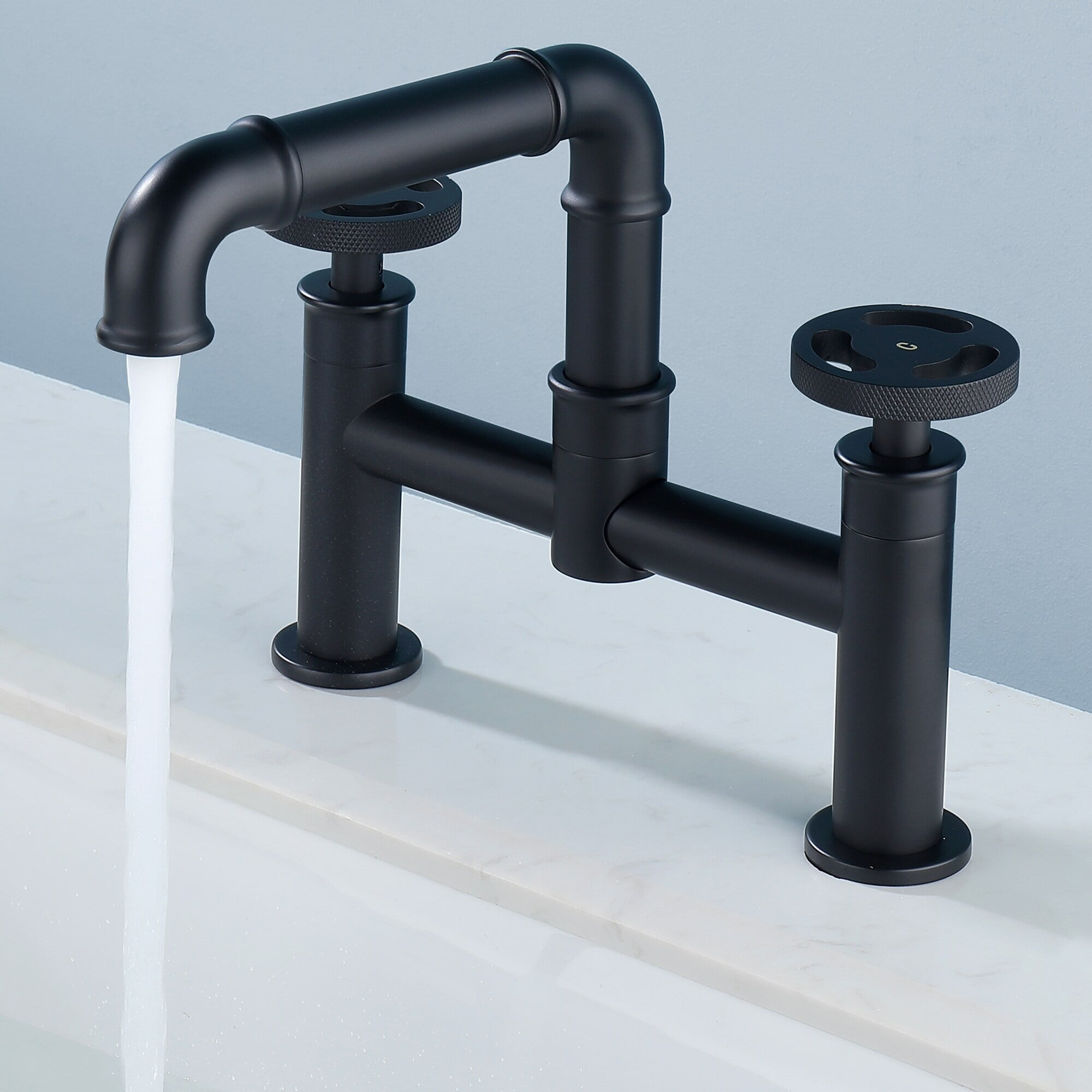 Matte Black Industrial Brass Bathroom Faucet with Dual Handles