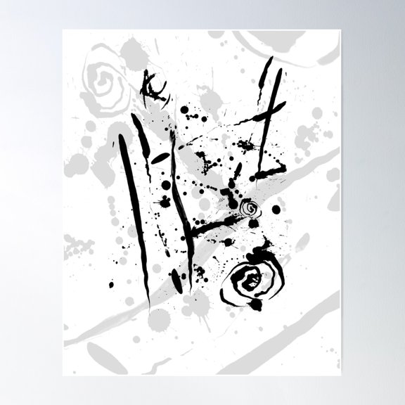 Modern Ink Splatter Abstract Rose Black And White Poster Wall Art, Modern Wall Decor For Living Room Bedroom, 8x12 UNFRAMED