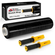 Modern Innovations 15 Inch Black Stretch Wrap Roll with Handles (1 Roll-1000 Feet) Heavy Duty Shrink Wrap for Moving, Packing Supplies for Wrapping Furniture, Industrial Plastic Pallet Cling