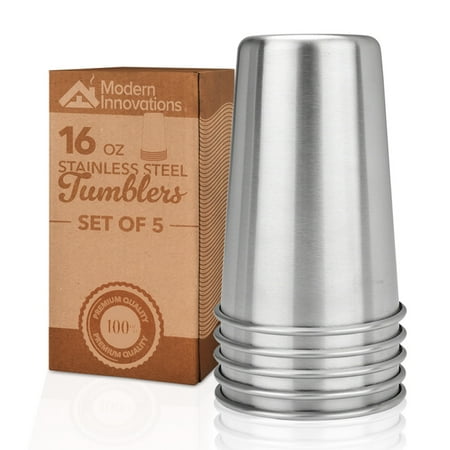 Modern Innovations 16 Ounce Stainless Steel Pint Cups - Stackable Pint Cup Tumblers For Travel – Metal Cups For Drinking Outdoors - 16 Oz Reusable Steel Cups - 5 Pack