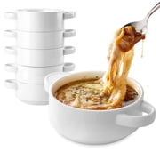 Modern Innovations 20 oz French Onion Soup Bowls with Handles in White Set of 6 Oven and Microwave Safe Bowl, Stoneware Stackable, Large Ceramic Crocks, 2 Handle Crock