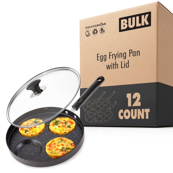 Modern Innovations 4 Cup Nonstick Egg Frying Pan with Lid Omelette and Mini Pancake Pan for Gas and Electric Stovetop Breakfast Maker 12 Pack