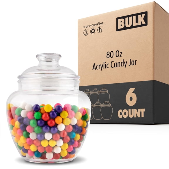 Modern Innovations 80 oz Candy and Cookie Jar with Lid (6 Pack), Premium Acrylic Clear Apothecary Jar, Decorative Storage for Kitchen, Bathroom or Events