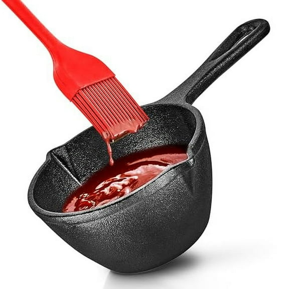 Modern Innovations 9 L x 5 W x 2.5H Pre-Seasoned Mini Cast Iron Pot with Basting Brush, Black