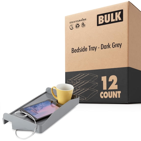 Modern Innovations Bedside Shelf for Bed, College Dorm, Bunk Bed Shelf for Top Bunk, Clip On Nightstand Tray with Cord and Cup Holder, Bunkbed Caddy (Dark Gray, 12 Pack)