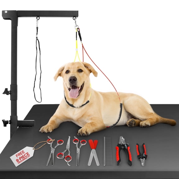 Modern Innovations Dog Grooming Arm, 12-Piece Dog Grooming Table Arm With Clamp & Tool Kit, Harness +Accessories for Small/Medium Dogs, Shears, Curved & Straight Haircut Scissors, Nail Clippers, Comb