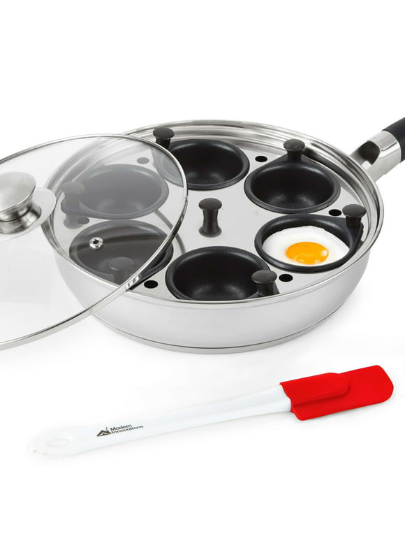 Modern Innovations Egg Poacher Pan - Stainless Steel Cookware Set with 6 Large Egg Poacher Cups and Silicone Spatula