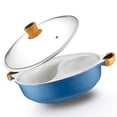thumbnail image 1 of Nonstick Hot Pot with Divider, Blue Shabu Shabu with Silicone Spoons, Divided Cooker for Two Broths, Compatible with Induction, Gas Stove, or Grill, 1 of 5