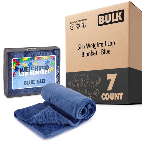 Modern Innovations Kidaddle 5 lb Weighted Blanket for Kids (Blue), Plush Minky Lap Pad with Travel Bag for Ages 4 to 10 (7 Pack)