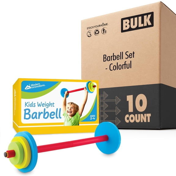 Modern Innovations Kids Barbell Weight Set (10 Pack), Toy Workout Equipment for Toddlers, Fun and Fitness Exercise Weights (Colorful)