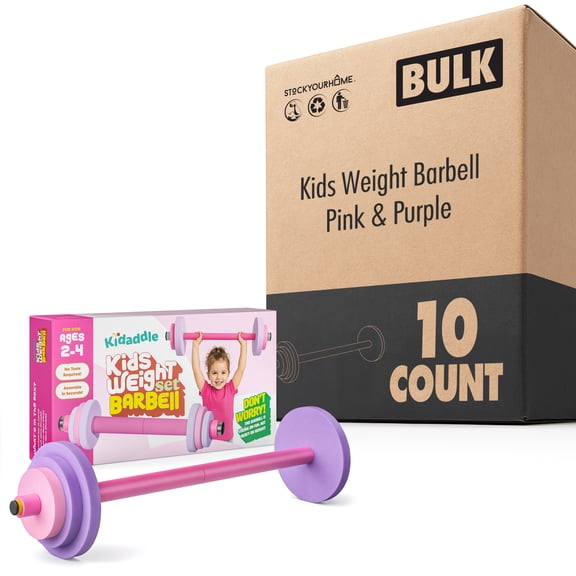 Modern Innovations Kids Barbell Weight Set, Toy Workout Equipment, Kid Weights for Exercise, Toddler Fun & Fitness (Pink & Purple) 10 Pack