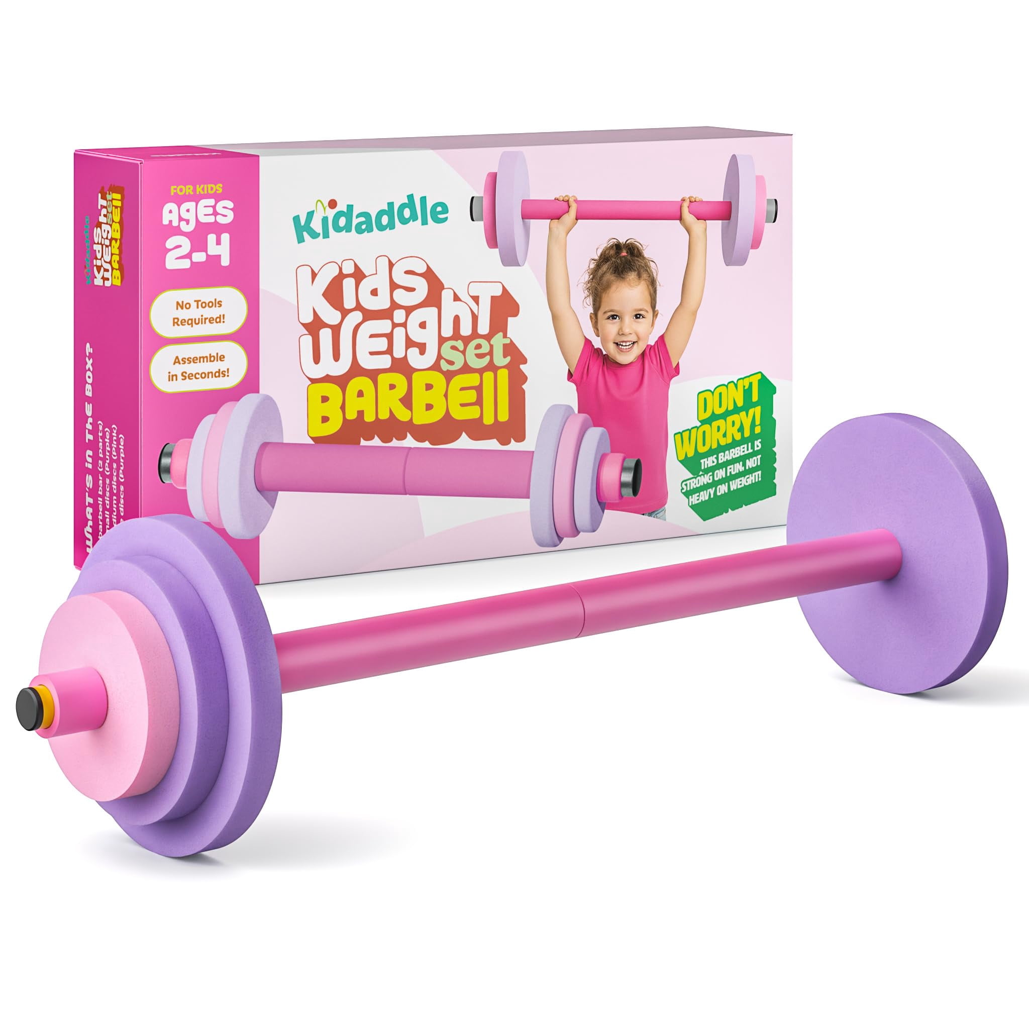 Modern Innovations Kids Barbell Weight Set, Toy Workout Equipment, Kid Weights for Exercise, Toddler Fun & Fitness (Pink & Purple)