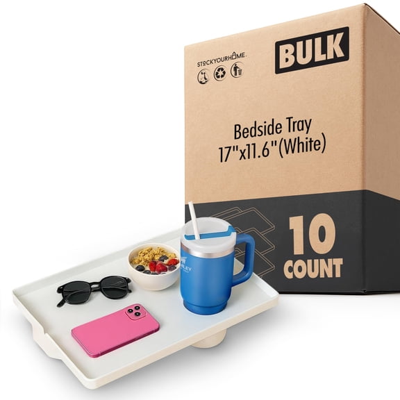 Modern Innovations Large White Bedside Shelf for Bed (10 Pack), Clip On Nightstand with Cup and Cord Holder, College Dorm Bunk Bed Shelf for Top Bunk or Kids Bedroom