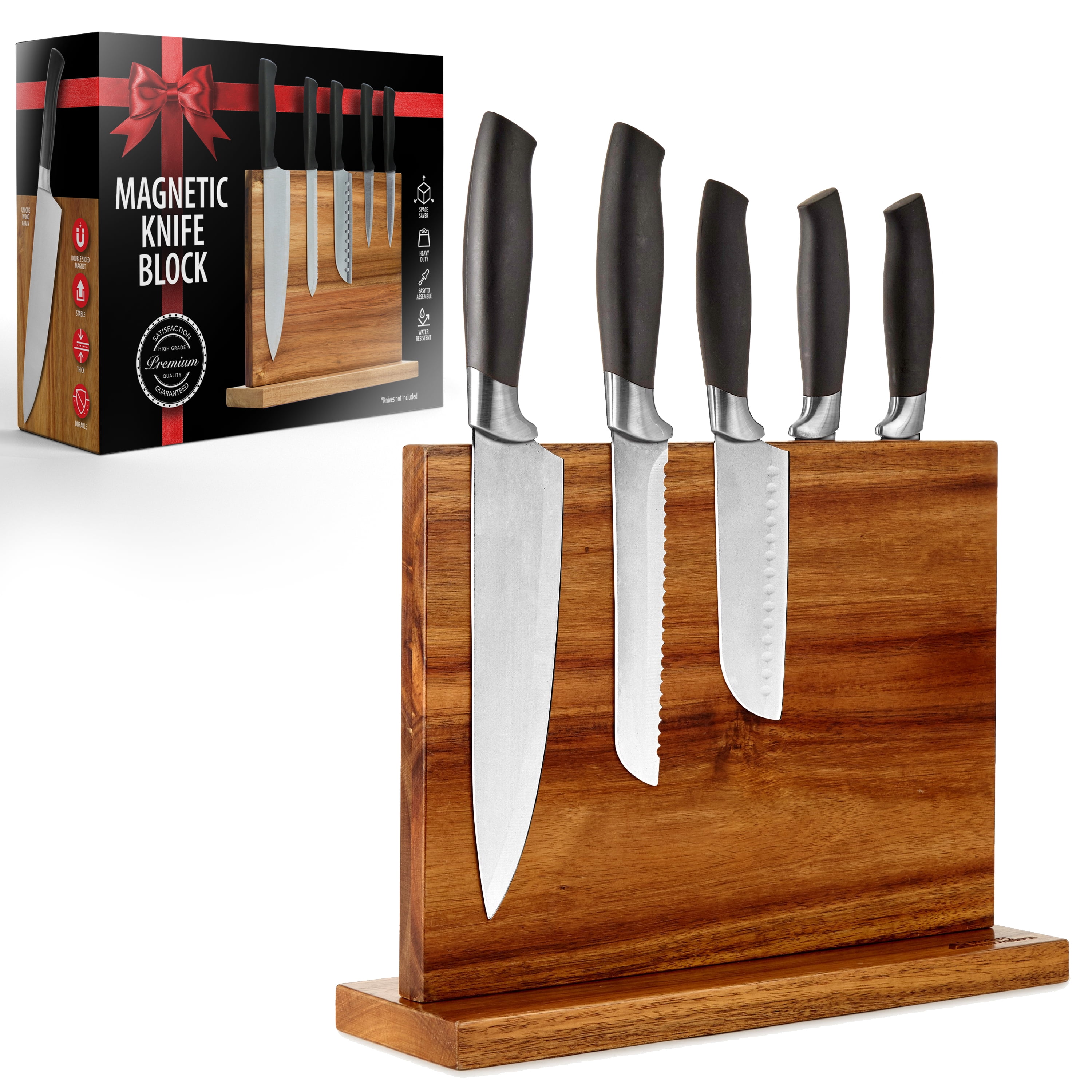 Modern Innovations Magnetic Knife Block - Double-Sided, Large Wooden Board, Wood Stand