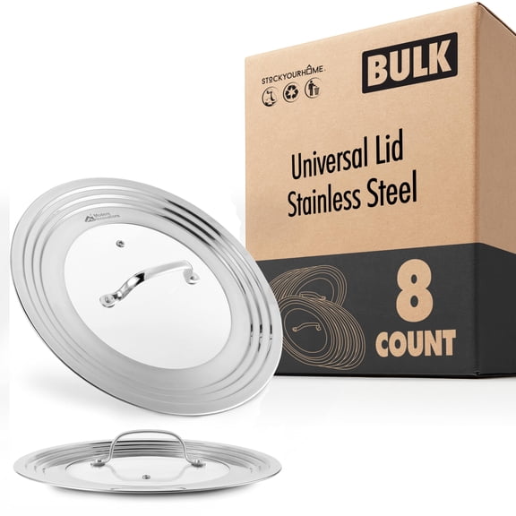 Modern Innovations Universal Lid with Tempered Glass Fits 8.25 9 10 11 and 12 Inch Cookware Stainless Steel Frying Pan and Skillet Covers 8 Pack