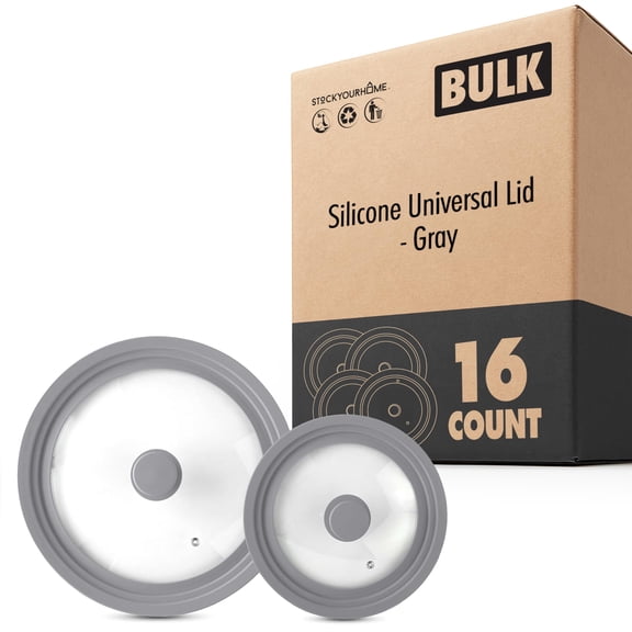 Modern Innovations Universal Lids (16 Pack), Fits 7 to 12 Inch Cookware, Silicone Pan Lid with Glass Top for Skillets, Pots, Frying Pans, Cast Iron (Grey)