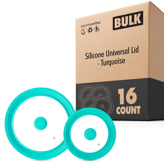 Modern Innovations Universal Lids (16 Pack), Fits 7 to 12 Inch Cookware, Silicone Pan Lid with Glass Top for Skillets, Pots, Frying Pans, Cast Iron (Turquoise/Teal)