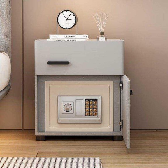 Modern Intelligent Bedside Table Safe, Multifunctional Solid Wood Password Lock Nightstand with Invisible Safe, Integrated Bedroom Storage