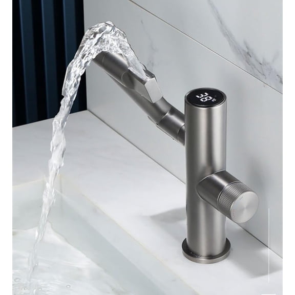 Modern Intelligent Digital Display LED Basin Faucet Bathroom 360° Rotation Wash Hot and Cold Water Sink Mixer Taps Kitchen Tap
