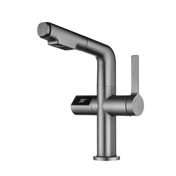 Modern Intelligent Digital Display Waterfall Taps, Sink Faucet 360 Pull Out Basin Faucets, Bathroom Faucet Water Mixer