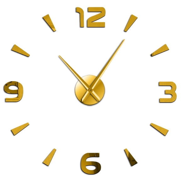 Modern Interior Big Clock Kit Wall Art Frameless Wall Watch Large DIY Wall Clock Mute Mirror Stickers Home Office School Decor(Gold,37inch)