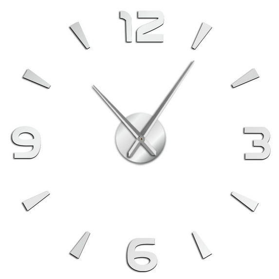 Modern Interior Big Clock Kit Wall Art Frameless Wall Watch Large DIY Wall Clock Mute Mirror Stickers Home Office School Decor(Silver,27inch)