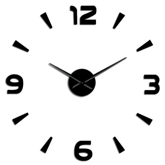 Modern Interior Frameless Wall Clock Stickers, DIY Modern Decorative Clocks for Living Room, Bedroom, Office - Easy to Install, Large 3D Clock Design (Black,27in)
