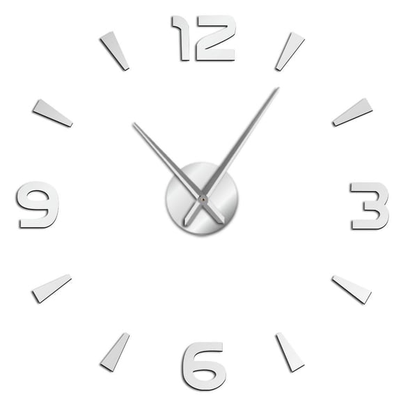 Modern Interior Frameless Wall Clock Stickers, DIY Modern Decorative Clocks for Living Room, Bedroom, Office - Easy to Install, Large 3D Clock Design (Silver,27in)