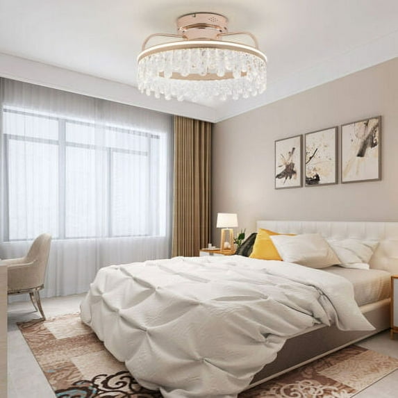 Modern Invisible Ceiling Fan Light 3-Color Dimmable LED Chandelier Lamp W/Remote
