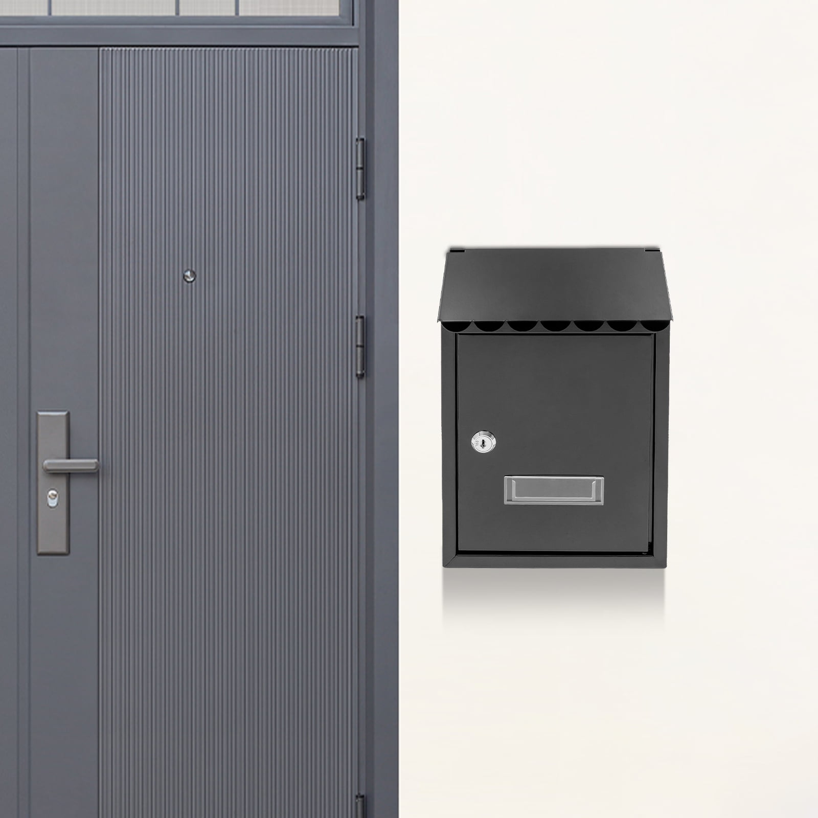 Modern Iron Mailbox with Key Lock, Outdoor Wall-Mount Mailbox, Waterproof Extra Large Drop Box
