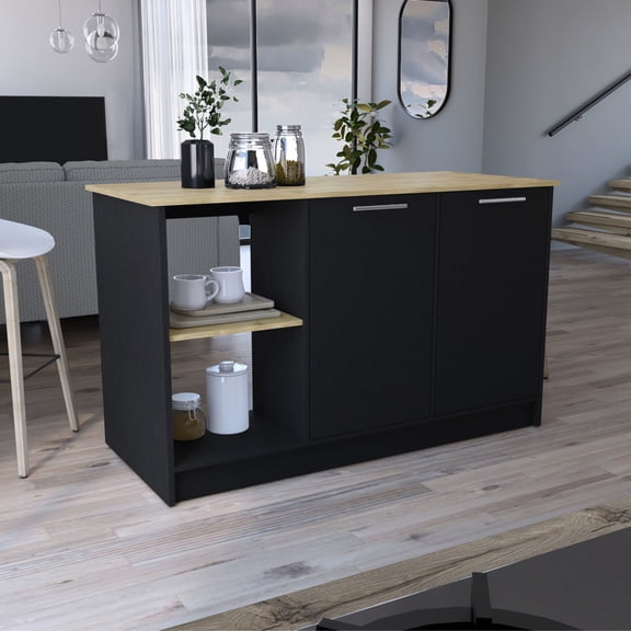 Modern Island with Double Shelves and Doors | Dining Room Addition, Extra Space