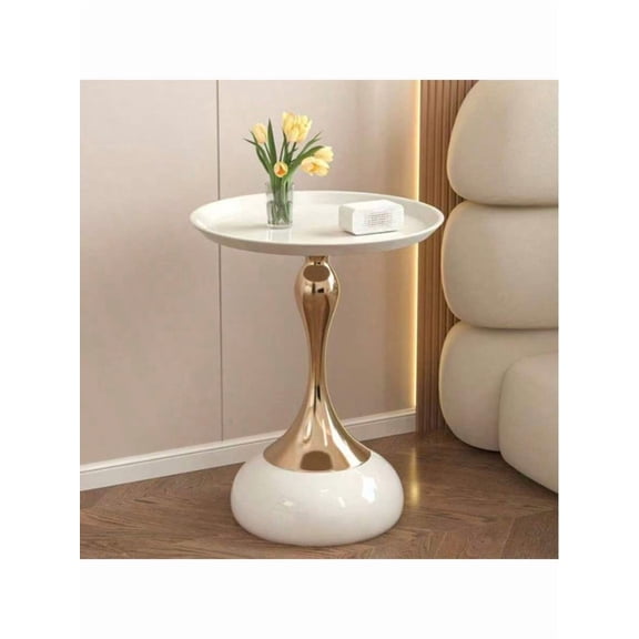 Modern Italian-Style Waistline Side Table Metal Round Accent Table