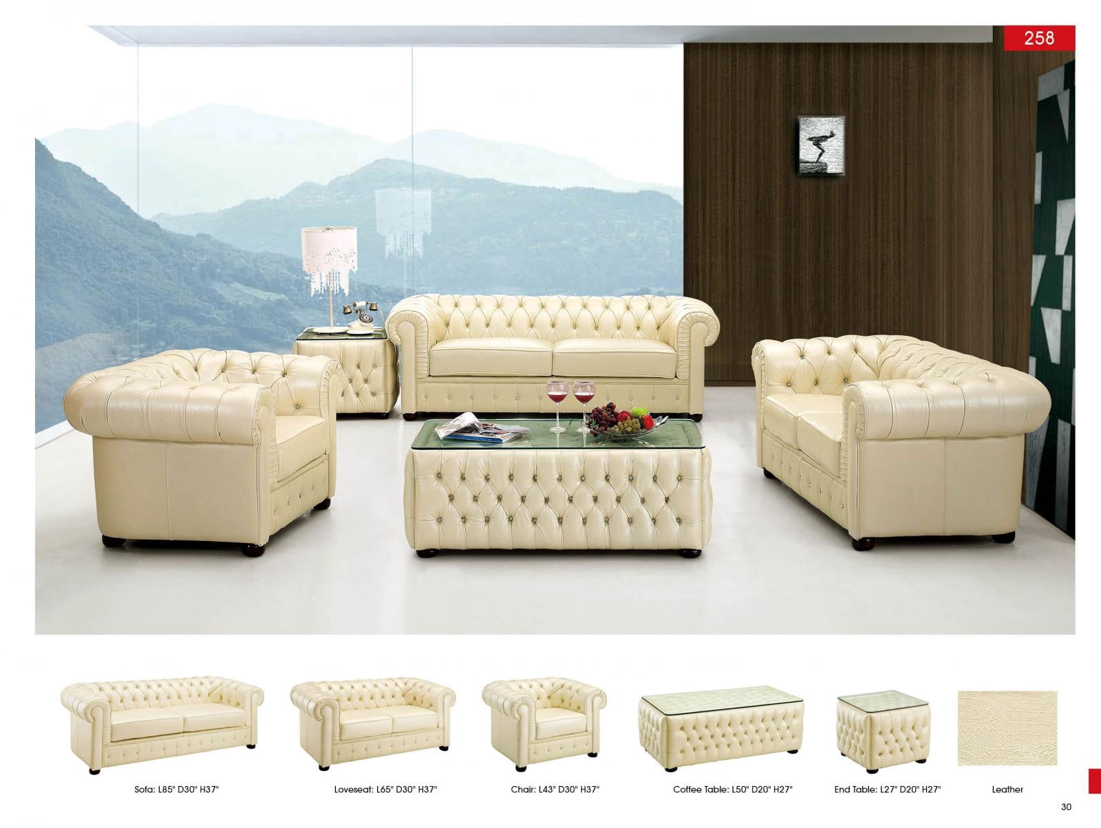 Whitney Modern Ivory Leather Sofa And Loveseat Set | Baci Living Room