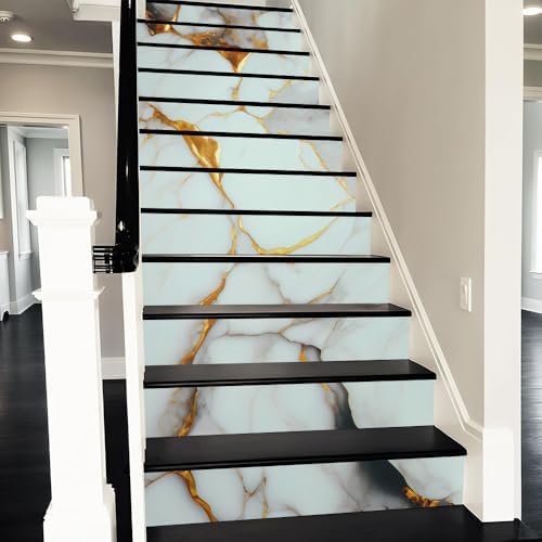White Orange Brown Marble Abstract Peel and Stick Vinyl Stair Riser Decals Staircase Tile Stickers Decor Modern Marble Decoration Self-Adhesive(14 Pcs)$$Tools