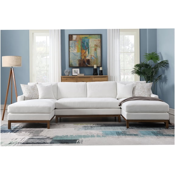 Modern Ivory Sectional Sofa with Pocket Coil Seating and 4 Pillows