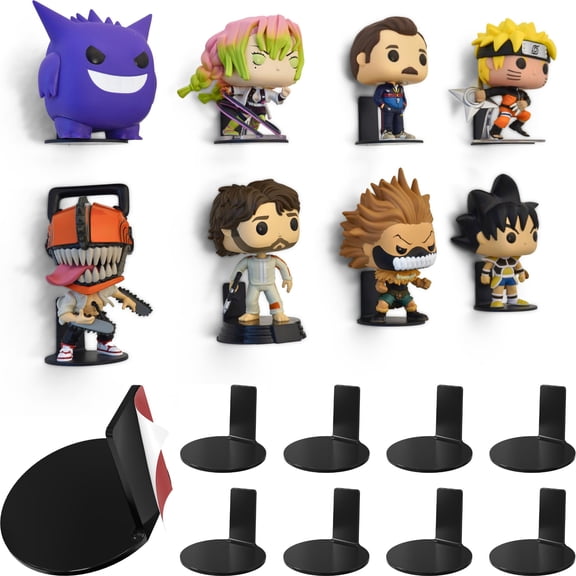 Modern JP Adhesive Display Shelf for Pop Figures (8-Pack) – Pop Shelf Wall Display – Action Figure Stand – Easy Adhesive Install – Black