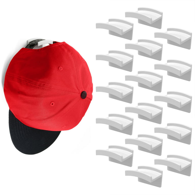 Modern JP Adhesive Hat Hooks for Wall, 16 Hooks, White, Minimalist Hat Rack