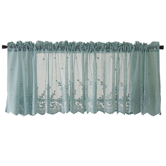 Modern Jacquard Lace Window Curtain Valance Lace Hem Coffee Short Curtain For Kitchen Cabinet Door Bedroom Home Decor Newest blue 130x41cm